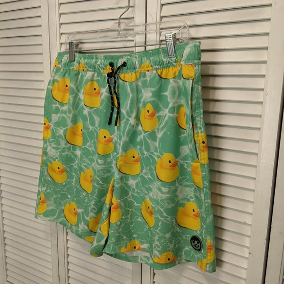 Neff Green Swim Trunks with Yellow Duck Print - Picture 4 of 13